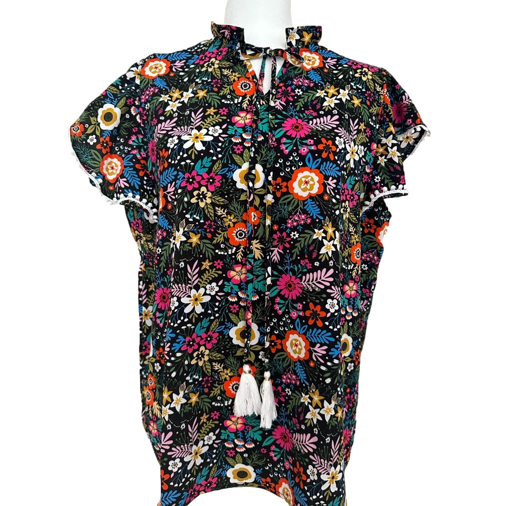 Hello Beautiful Addison Blouse Black Floral NWT